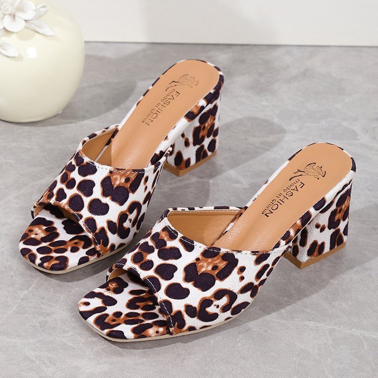 Mules Léopard à Talons Carrés