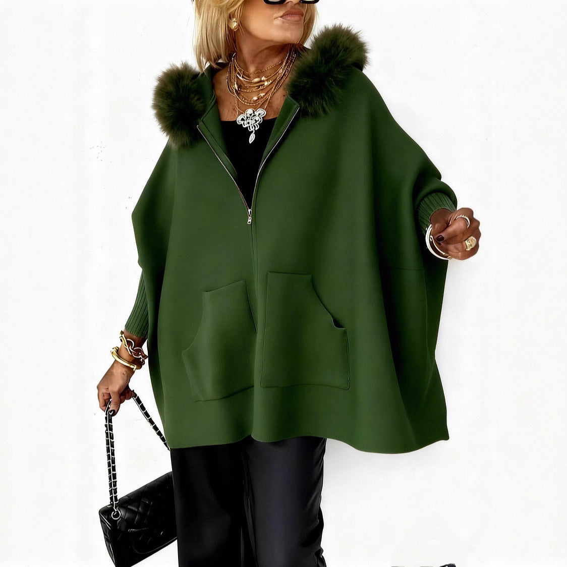 Women's Fur Collar Solid Colour Casual Jacket