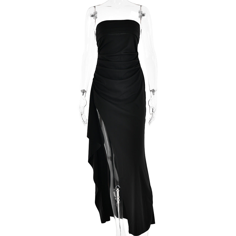 Robe Longue Plissée Sans Bretelles