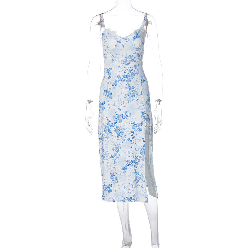 Robe longue fleurie fendue sexy