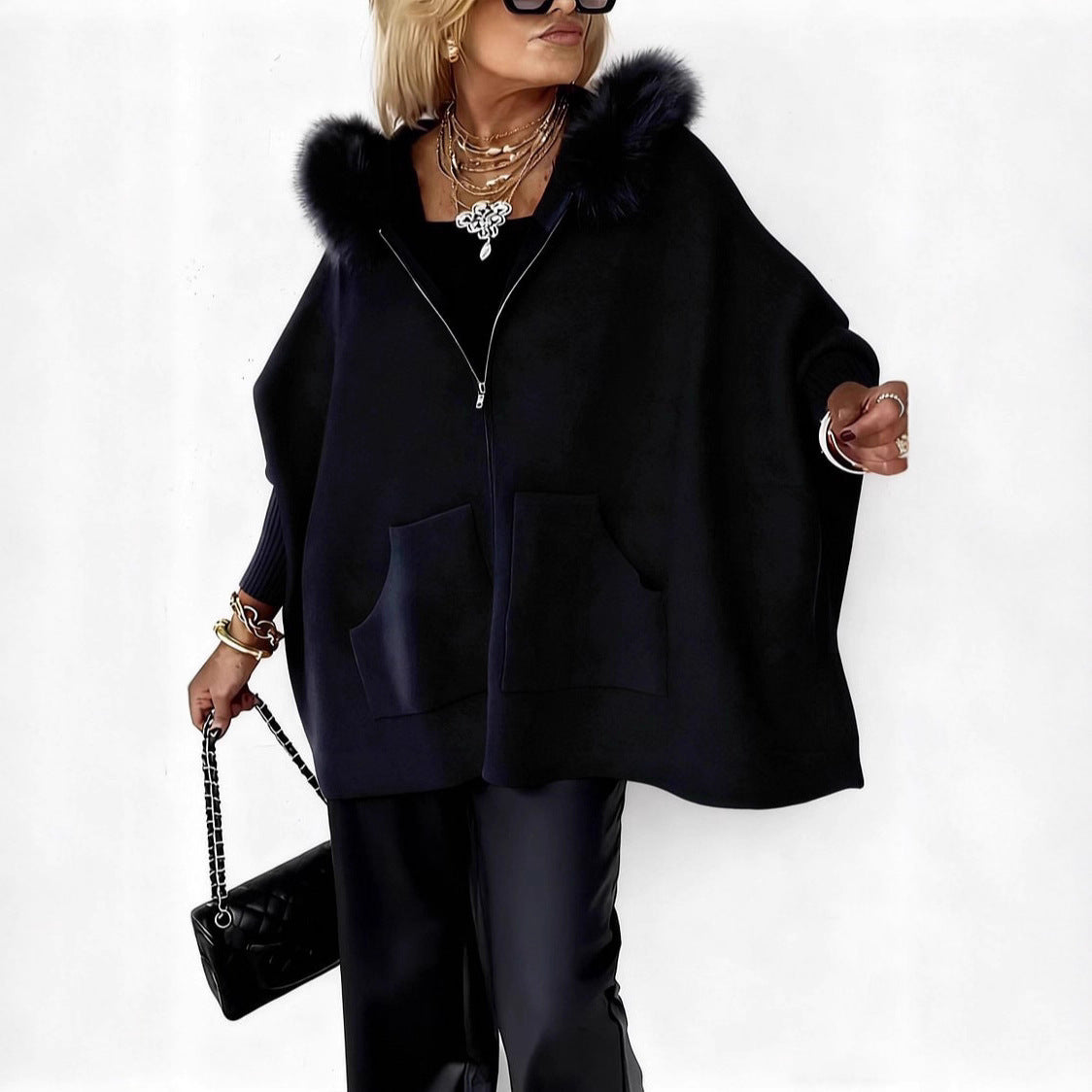 Women's Fur Collar Solid Colour Casual Jacket