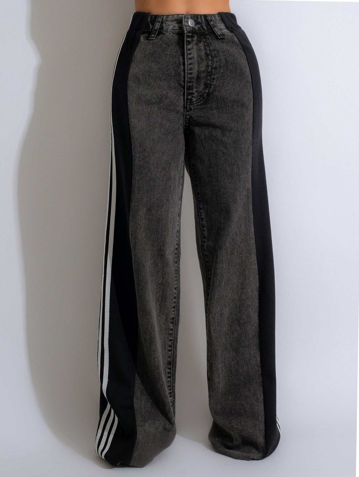Jean Large Taille Haute à Rayures