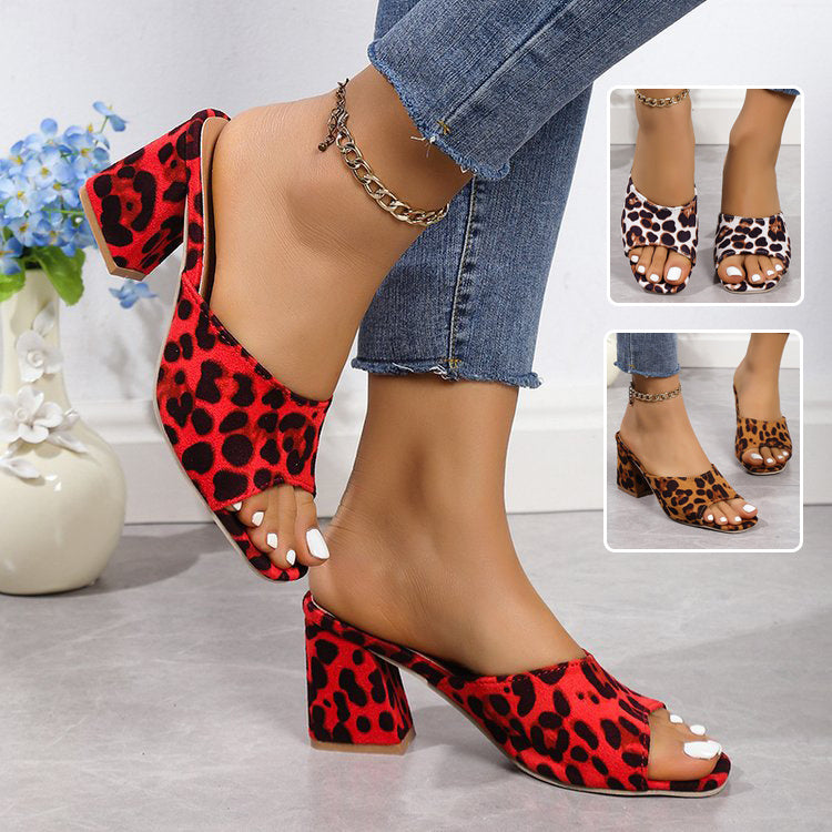 Mules Léopard à Talons Carrés