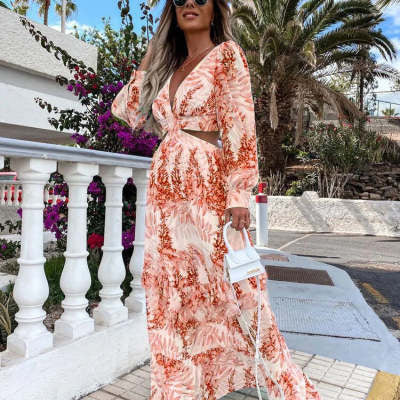 Robe Longue Fleurie Col V