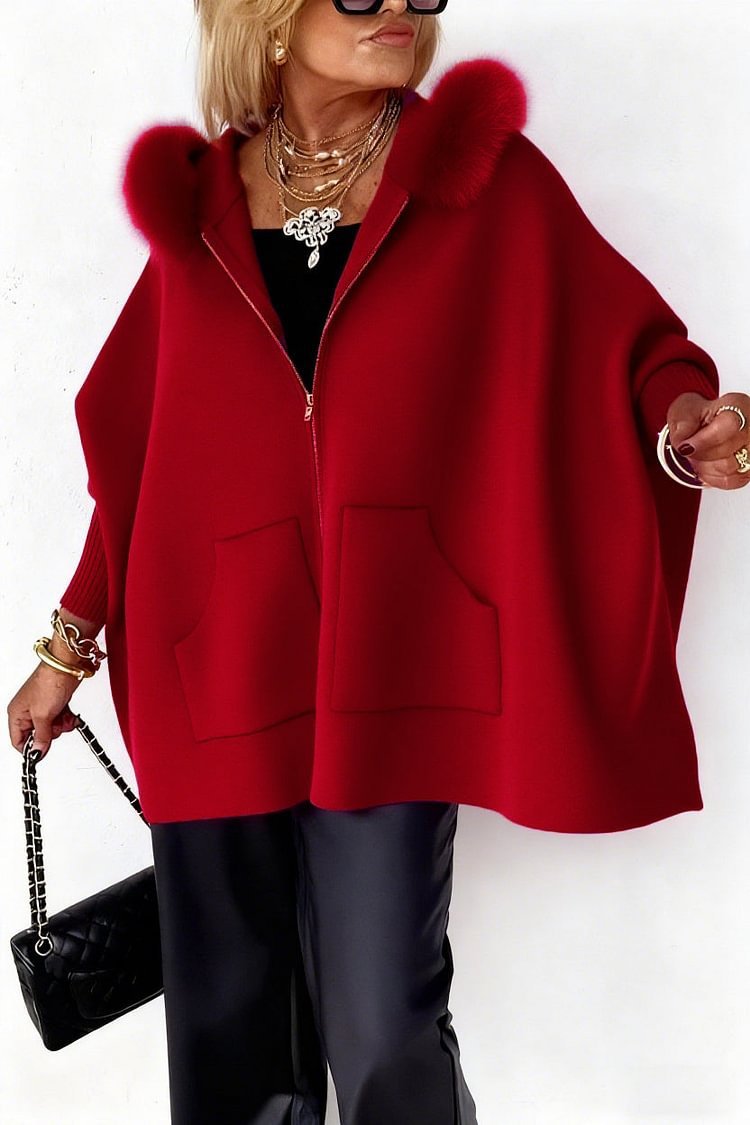 Women's Fur Collar Solid Colour Casual Jacket