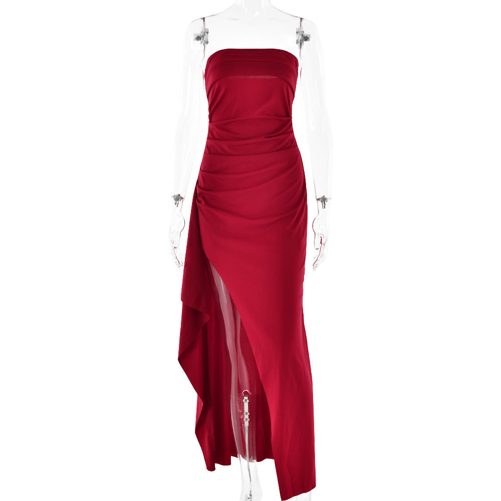 Robe Longue Plissée Sans Bretelles