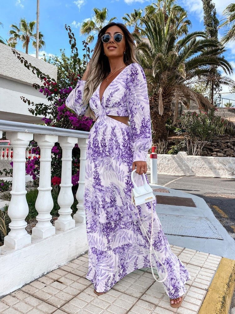 Robe Longue Fleurie Col V