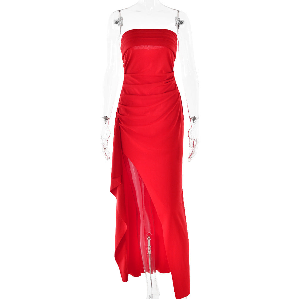 Robe Longue Plissée Sans Bretelles